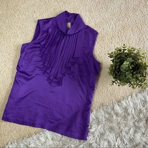 Pleated Ruffle-Front Sleeveless Purple Blouse size S